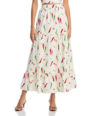 Aqua Chili Pepper Midi Skirt - Multicolor