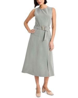 Luxely Jewel Neck Sleeveless Belted Midi Dress - Gray
