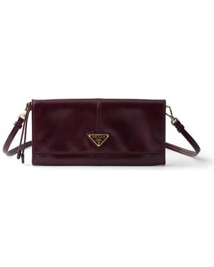 Prada Leather Wallet With Shoulder Strap - Purple
