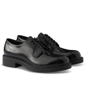Prada Chocolate Brushed Leather Derby Shoes - Black
