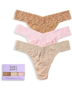 Hanky Panky Signature Lace Original Rise Thongs, Set Of 3 - Pink