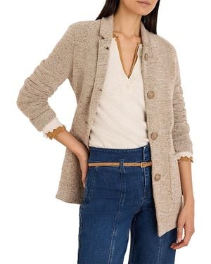 NIC+ZOE Notch Lapel Tweed Stitch Sweater Jacket - Blue