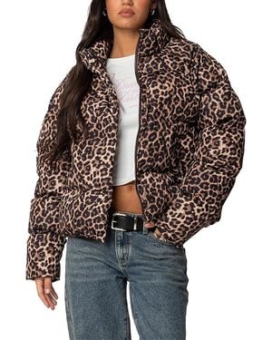 Edikted Dalya Printed Puffer Jacket - Brown