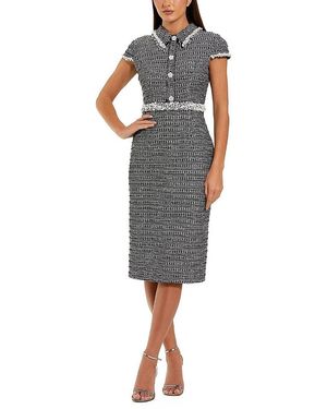 Mac Duggal Cap Sleeve Boucle Midi Dress - Black