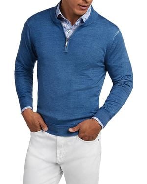 David Donahue Skipper Merino Wool Blend Quarter Zip Sweater - Blue