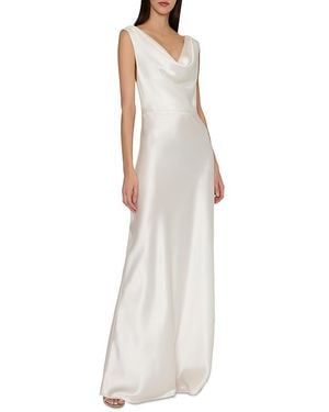 MILLY Hammered Satin Cowl Neck Gown - White