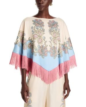 La DoubleJ Reversible Fringe Trim Poncho Top - Red