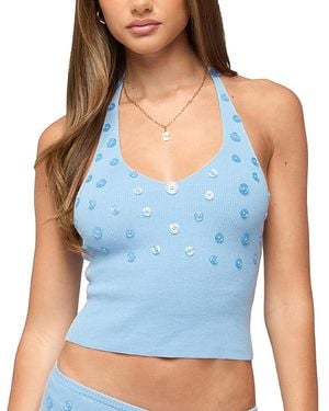 Edikted Nataly Button Knit Halter Top - Blue