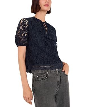 Whistles Lace Tie Neck Top - Black
