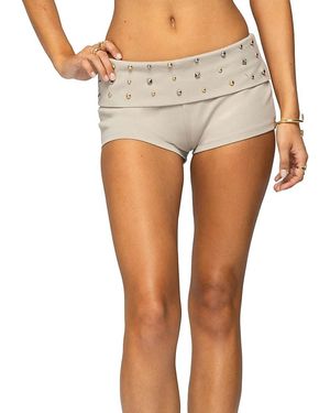 Edikted Studded Foldover Micro Shorts - White