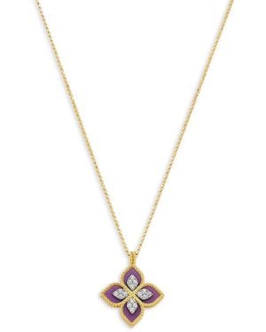 Roberto Coin 18K & Venetian Princess Phosphoiderite & Diamond Flower Pendant Necklace, 16-18 - Metallic