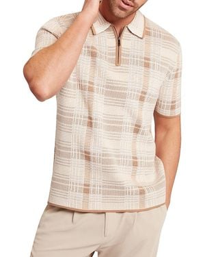 Ted Baker Halpirt Short Sleeve Check Stitch Zip Neck Polo - Natural
