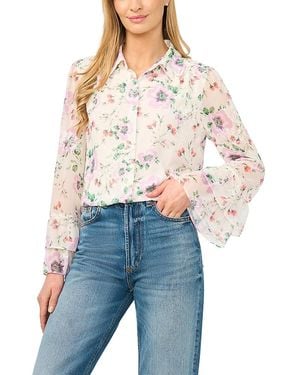 Cece Double Ruffle Cuff Button Down Shirt - Blue