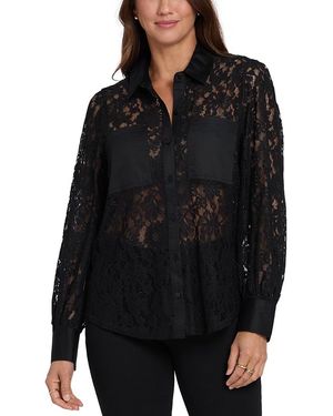 NYDJ Eliza Long Sleeve Lace Blouse - Black