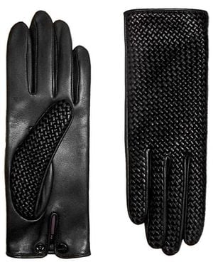 Agnelle Chloe Woven Leather Gloves - Black
