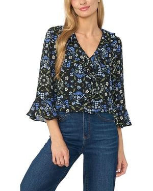 Cece Cascading Ruffle Bell Sleeve Blouse - Blue