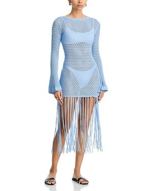 Aqua Fringe Swim Cover-Up Dress - Blue