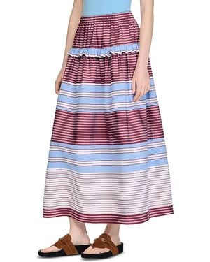 Sandro Long Striped Cotton Skirt - Red