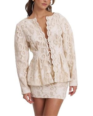 Miss Circle Wenley Cotton Lace Puff Sleeve Cinched Top - Natural