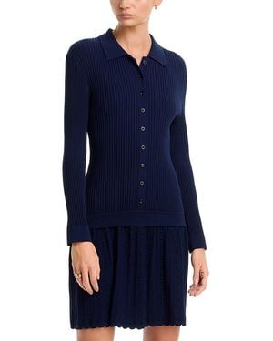 MILLY Ines Rib Knit Button Down Mini Dress - Blue