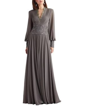 Tadashi Shoji Mariela Embellished Blouson-Sleeve Gown - Brown