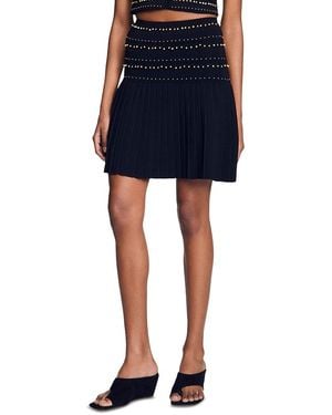 Sandro Loria Pleated Metallic Trim Skirt - Blue