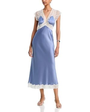 LoveShackFancy Vella Lace Trim Silk Midi Dress - Blue