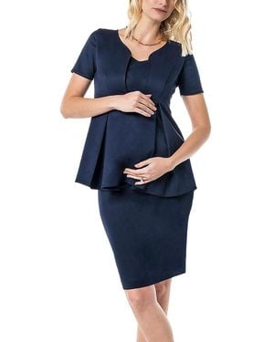 Marion Maternity & Nursing Short Sleeve Empire Waist Top - Blue
