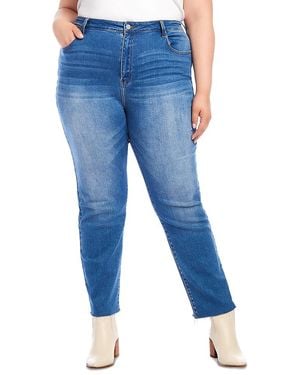 Karen Kane Plus Size High Rise Raw Hem Straight Jeans - Blue