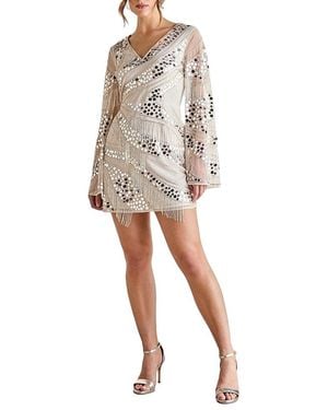 Coast Flare Sleeve Sequin Mini Dress - White