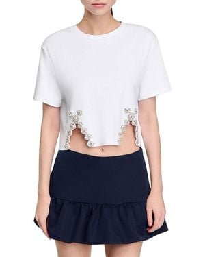 Sandro Giada Embellished Hem Short Sleeve Shirt - White