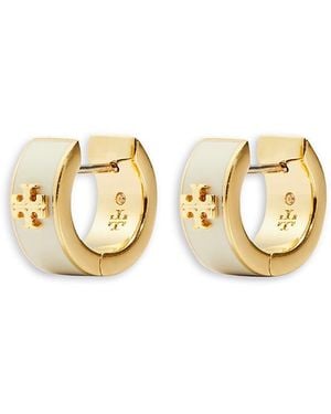 Tory Burch Tory Birch Kira Double T Huggie Hoop Earrings - Metallic