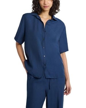 Onia Crinkle Oversized Short Sleeve Button Up - Blue