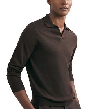 Reiss Milburn Merino Wool Long Sleeve Polo Shirt - Black