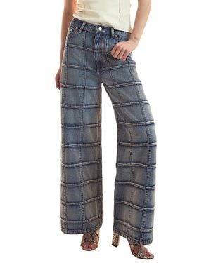 Cynthia Rowley Windowpane Wide-Leg Jeans - Blue