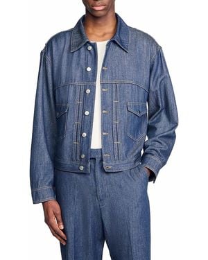 Sandro Chambray Oversized Fit Wool Trucker Jacket - Blue