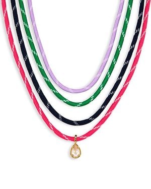 Aqua Bezel Stone Cord Pendant Necklace, Set Of 4 - Metallic