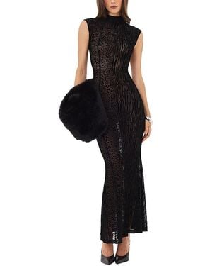 Miss Circle Tyanna Backless Burnout Velvet Mesh Mermaid Maxi Dress - Black