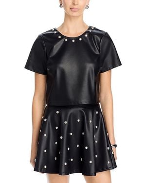 Aqua Faux Leather Studded Top - Black