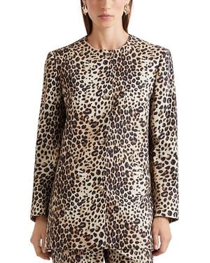 Marella Cat Print Round Neck Jacket - Brown