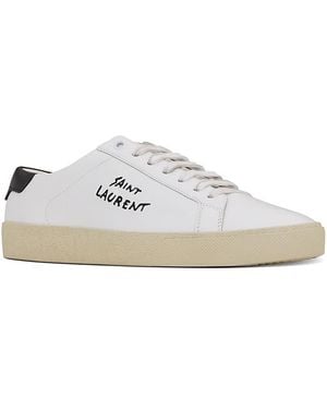 Saint Laurent Court Classic Sl/06 Logo-Embroidered Leather Sneakers - White