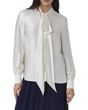 Ghost Anna Satin Tie Neck Blouse - Gray