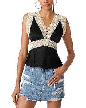 Steve Madden Elinor Sleeveless Lace Trim Top - Blue