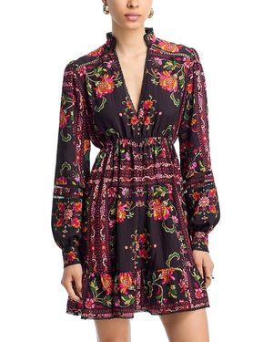 Aqua Floral Border Print Mini Dress - Red