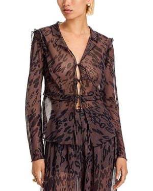 Aqua Animal Ruffle Tie Long Sleeve Top - Purple