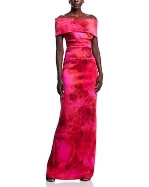 Teri Jon Off The Shoulder Floral Mikado Gown - Red