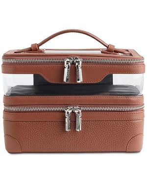 ROYCE New York Double Decker Leather Cosmetic Bag - Brown