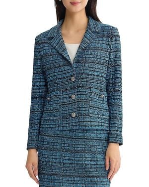 Ming Wang Lapel Collar Tweed Knit Jacket - Blue