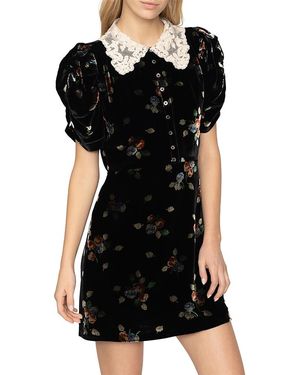 Sea Leda Velvet Puff Sleeve Mini Dress - Black