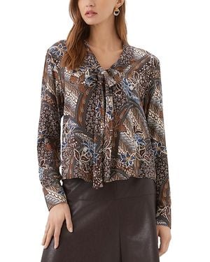 Karen Kane Bow Neck Long Sleeve Blouse - Brown